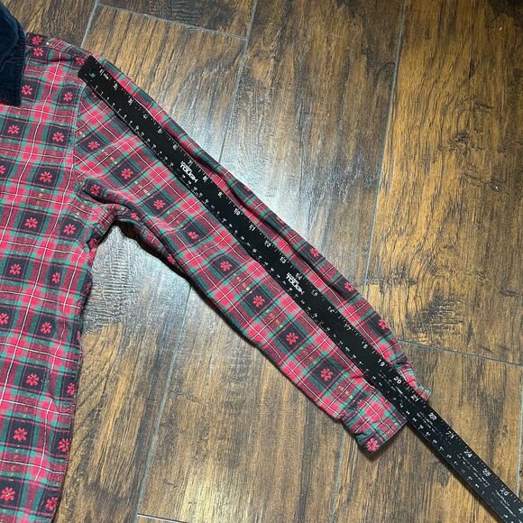 Vintage Cabin Creek Red Plaid ButtonUp Poinsettia Christmas Shirt Women L Petite - Picture 6 of 9